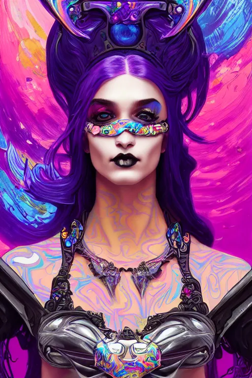 Prompt: a portrait of the lisa frank cyberpunk tank driving mermaid with rhinoplasty, gothic, highly detailed, digital painting, crown of skulls, artstation, smooth, sharp focus, illustration, art by artgerm and greg rutkowski and alphonse mucha and william - adolphe bouguereau