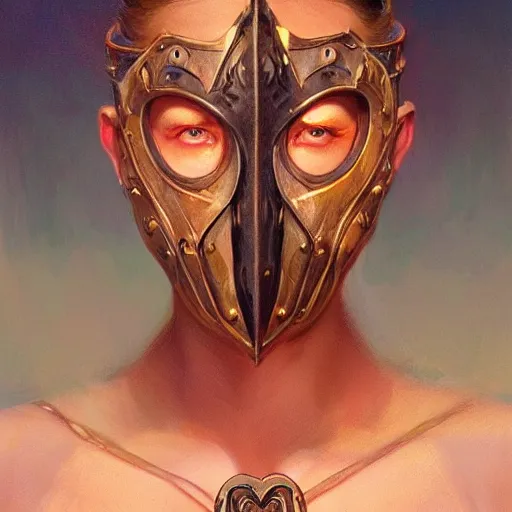 Image similar to realistic d & d fantasy character wearing a heart shaped mask, closeup portrait art by donato giancola and greg rutkowski, vintage retro, realistic face, digital art, trending on artstation, symmetry!!
