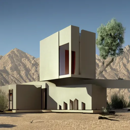 Image similar to architectural rendering of building in the desert, biophilia, naturalism, modern style