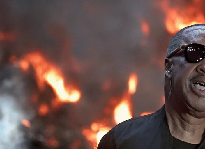 Image similar to film still of Stevie Wonder fighting a Fire in the new Backdraft movie, 8k