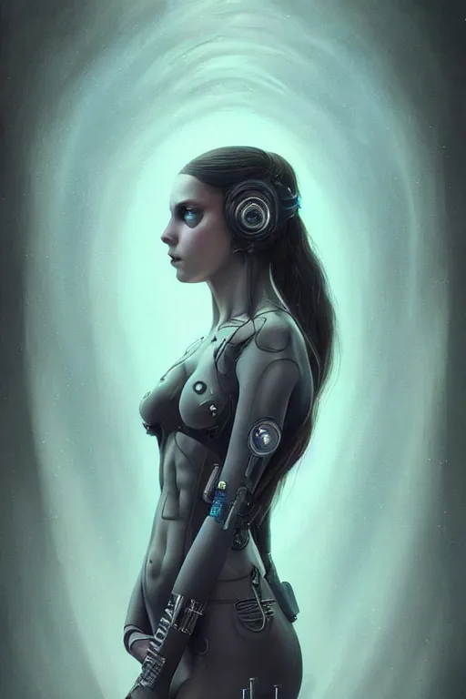 Image similar to a beautiful portrait of a cyberpunk female, detailed, realistic eyes, symmetry body features proportions, bioluminescence, award winning, by Tom Bagshaw