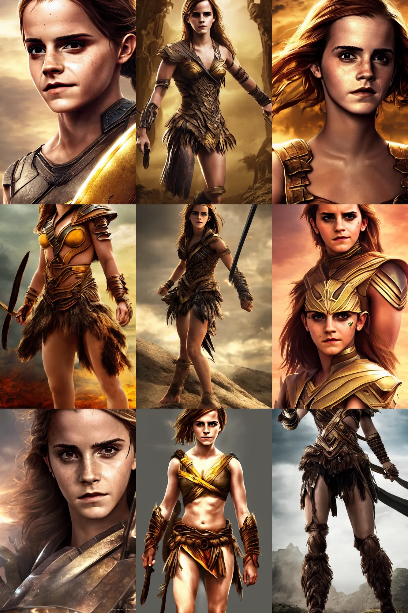 Prompt: emma watson as amazon warrior, full body!! shot perspective colored perfect eyes!! by charlotte grimm natural light sharp focus detailed face canon eos c 3 0 0, 5 0 mm 8 k smooth artstation