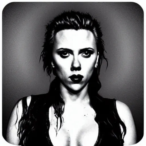 Image similar to “Scarlett Johansson portrait, dystopia core, goth, punk, apocalyptic, planets, space, hero, planets, powerful, epic, game”