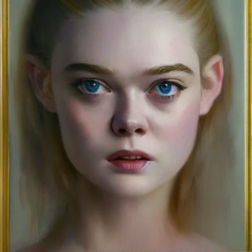 Prompt: ultra realistic portrait painting of elle fanning in euphoria, art by frank frazetta, 4 k, ultra realistic, highly detailed, epic lighting