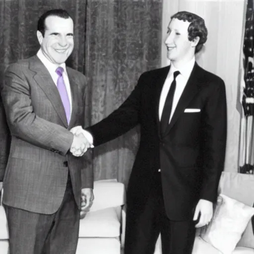 Image similar to photo of richard nixon shaking hands with mark zuckerberg