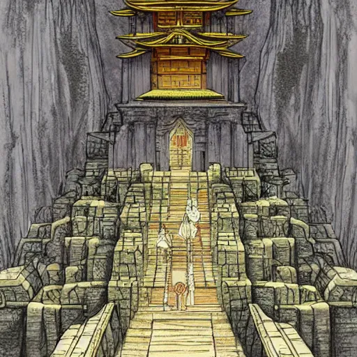 Image similar to stunning concept art for an ancient underground temple by masashi kishimoto