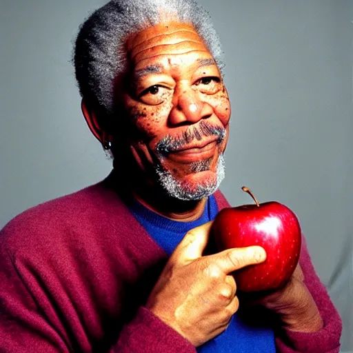 Prompt: Morgan Freeman holding a apple for a 1990s sitcom tv show, Studio Photograph, portrait C 12.0