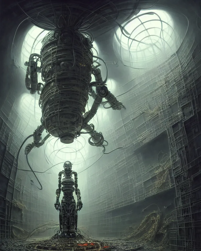 Image similar to low angle shot of a cyberpunk robot character inside a chernobyl room, intricate, elegant, highly detailed, centered, digital painting, artstation, concept art, smooth, sharp focus, illustration, artgerm, tomasz alen kopera, peter mohrbacher, donato giancola, joseph christian leyendecker, wlop, boris vallejo