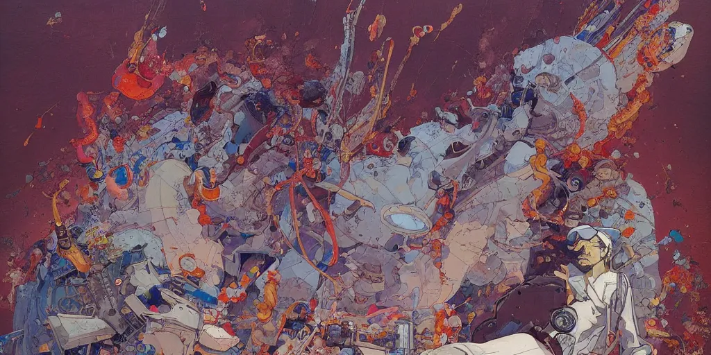 Image similar to gigantic oil painting art by james jean and katsuhiro otomo and moebius, inspired by akira, smooth texture, intricate oil painting, high detail illustration, sharp high detail, 1 9 9 9