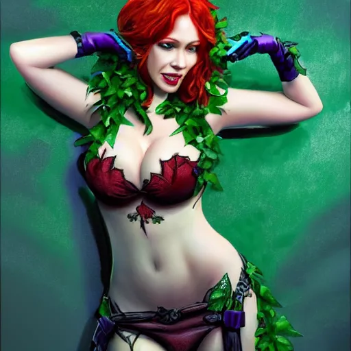 Image similar to christina hendricks as poison ivy from batman, art station, highly detailed, 8k