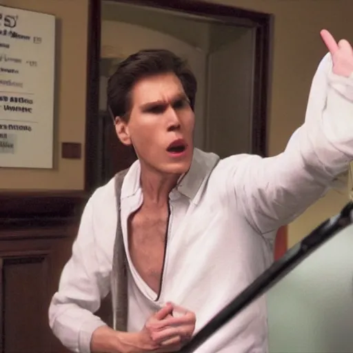 Image similar to Live Action Still of Jerma in Weekend at Bernie's, real life, hyperrealistic, ultra realistic, realistic, highly detailed, epic, HD quality, 8k resolution, body and headshot, film still