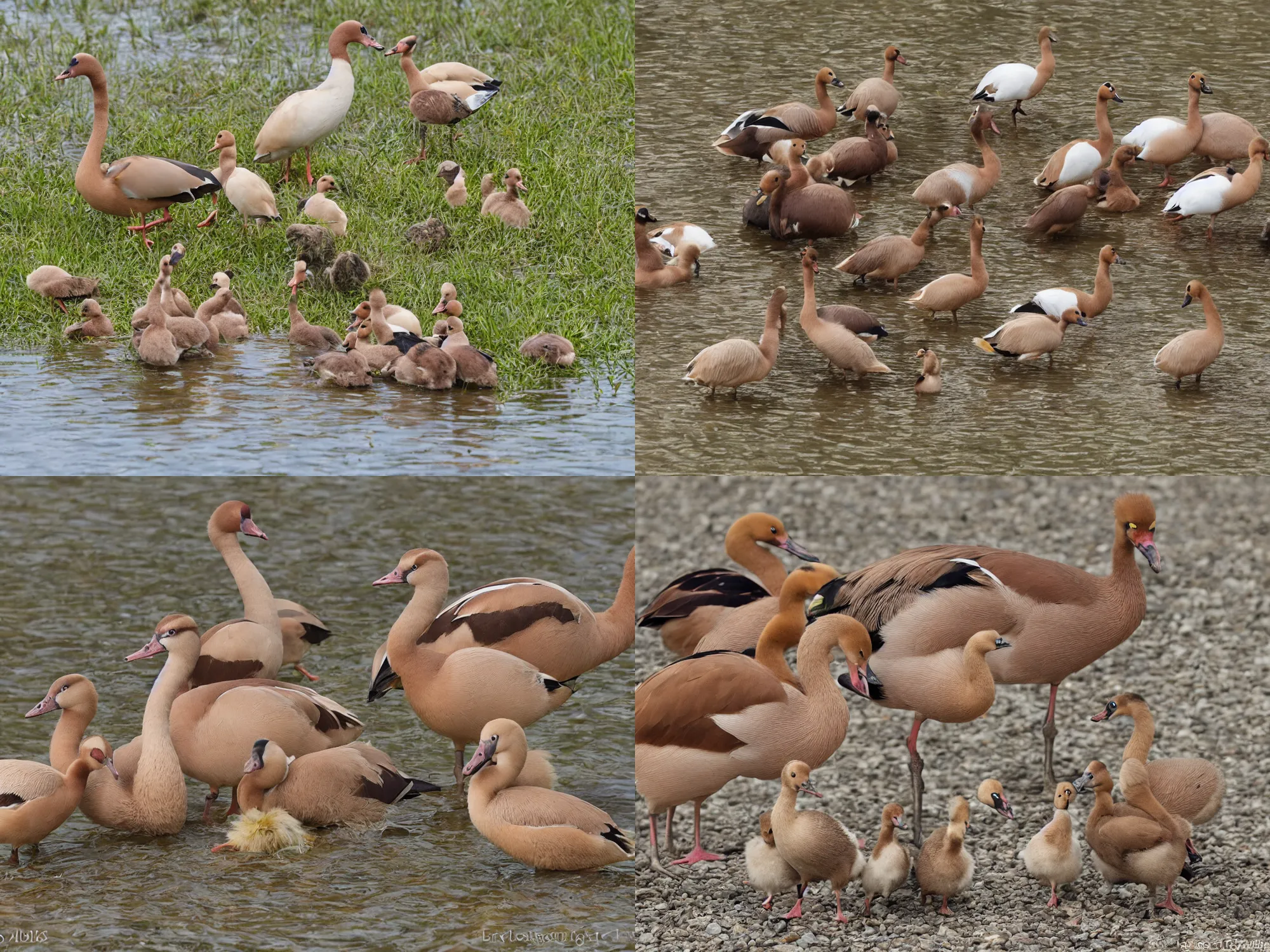 Prompt: Egyptian goose with goslings