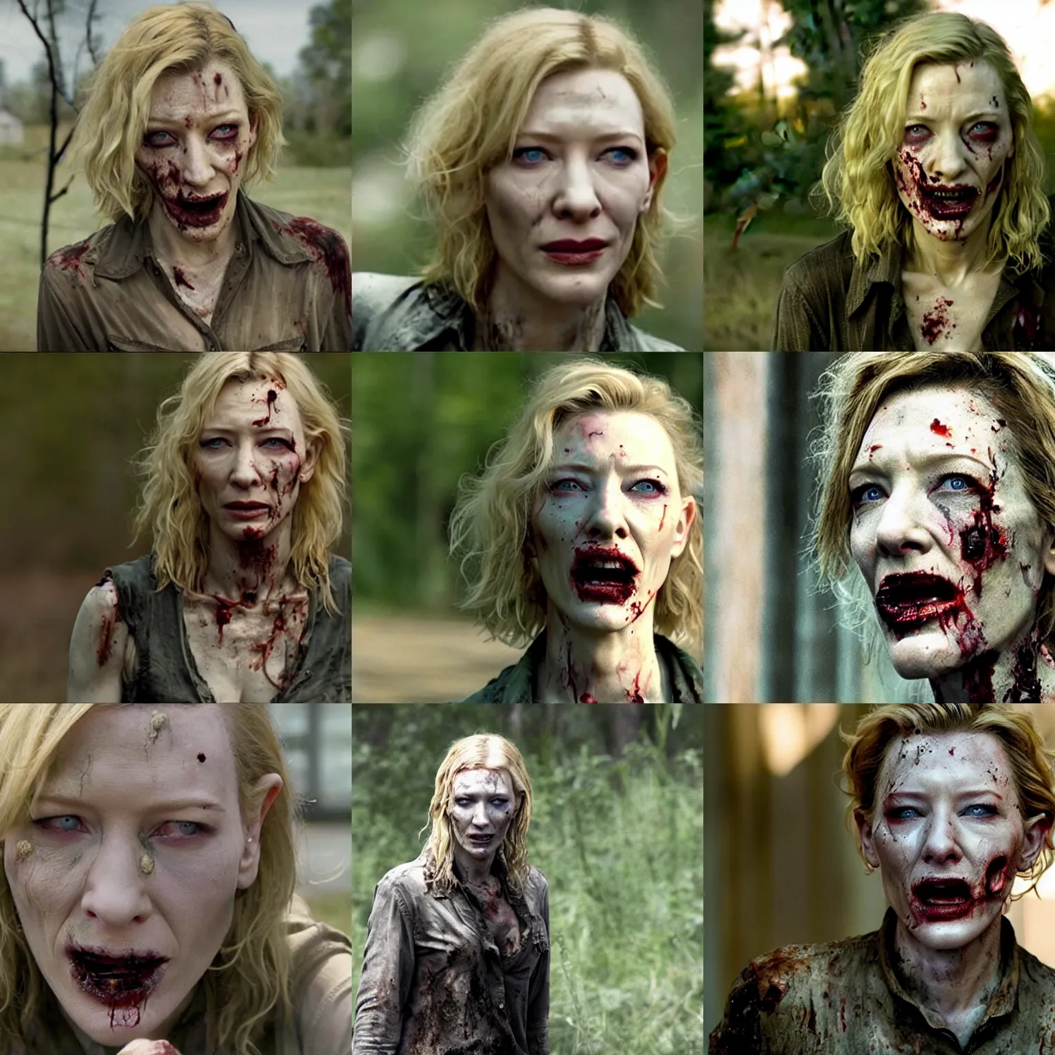 Prompt: cate blanchett as a zombie in the walking dead 4k Quality