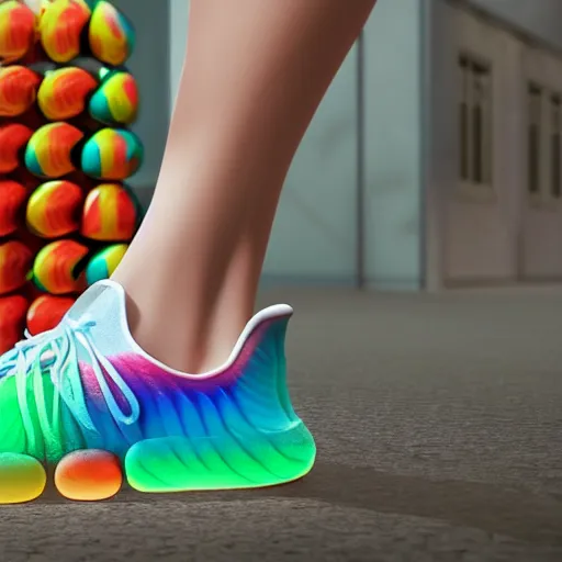 Image similar to a new colourful Adidas shoes, made of candies. Realistic. 8k. unreal 5. award-winning.