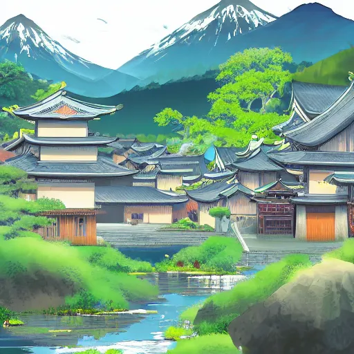anime japanese towns and forests