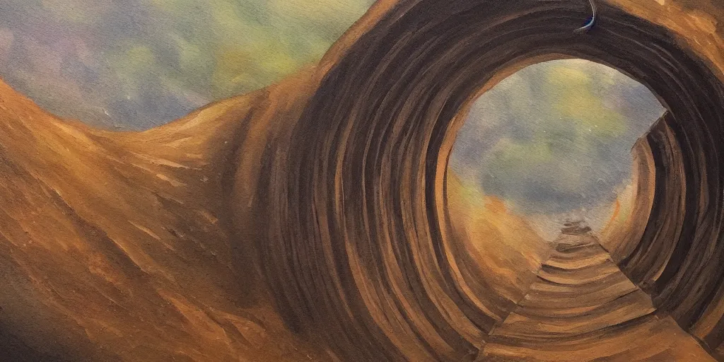 Prompt: detailed painting of a neverending tunnel