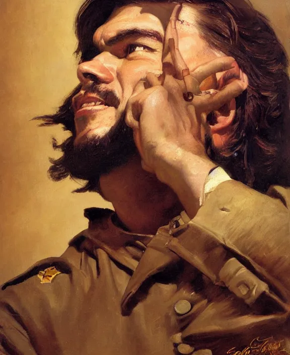 Prompt: portrait of che guevara, joyful, highly detailed painting by gaston bussiere, craig mullins, j. c. leyendecker 8 k,