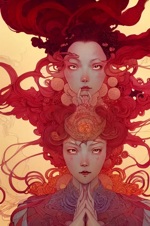 Image similar to a beautiful hyperdetailed character design 4 k wallpaper illustration of a huge reddish phoenix by victo ngai and mucha, denoise, deblurring, artgerm, xision, james jean, ross tran, chinese style