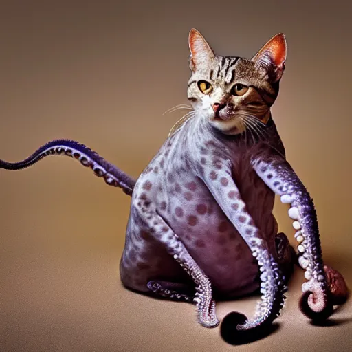 Image similar to an octopus - cat - hybrid, animal photography