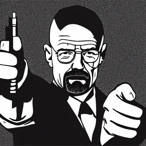 Image similar to Walter White pointing a pistol at you, lineart