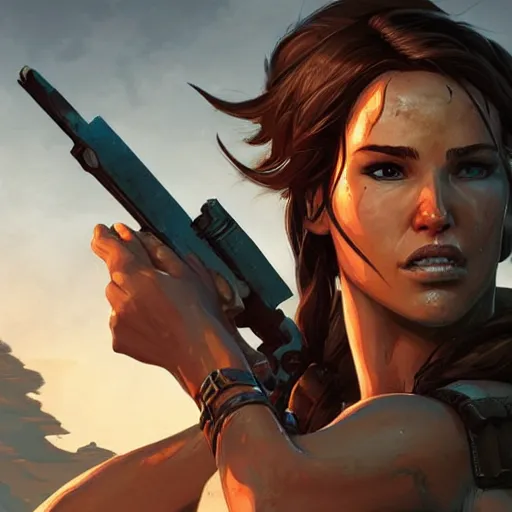 Image similar to portrait of lara croft. sharp focus, cinematic pose, cinematic lighting, unreal engine render. art by josan gonzales and moebius and deathburger.