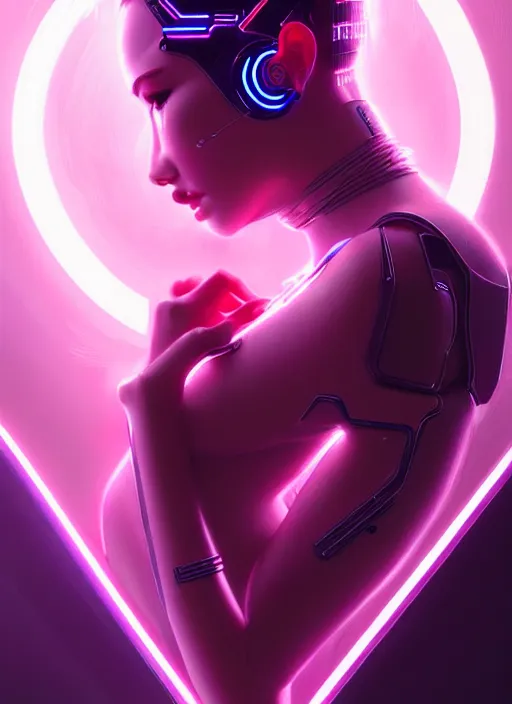 Image similar to portrait of female cyber humanoid, intricate, elegant, cyber neon lights, highly detailed, digital painting, artstation, glamor pose, concept art, smooth, sharp focus, illustration, art by artgerm and greg rutkowski