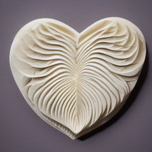 Prompt: parametric heart carved out of ivory, c anon 5 d 5 0 mm lens