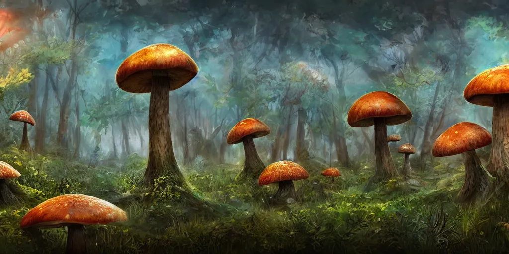 Prompt: mushroom biome, fantasy apocalypse, digital art, 4 k, mmo