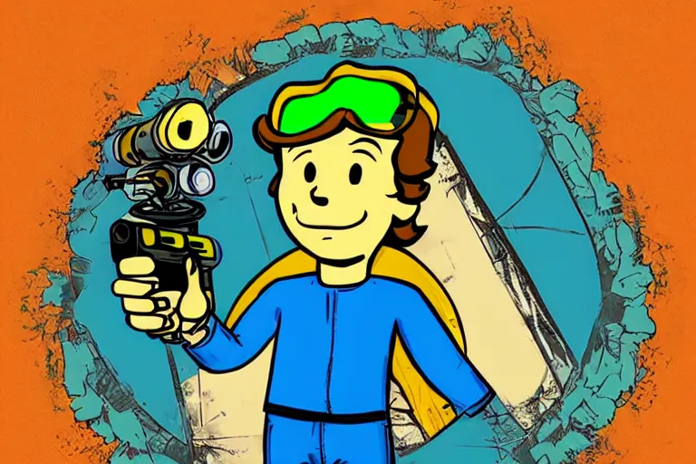 Image similar to aphex twin as a vault boy from fallout, pipboy art, highly detailed