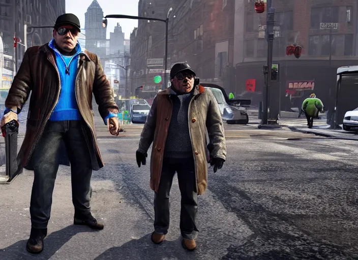 Image similar to video game still of danny devito in the video watch dogs,