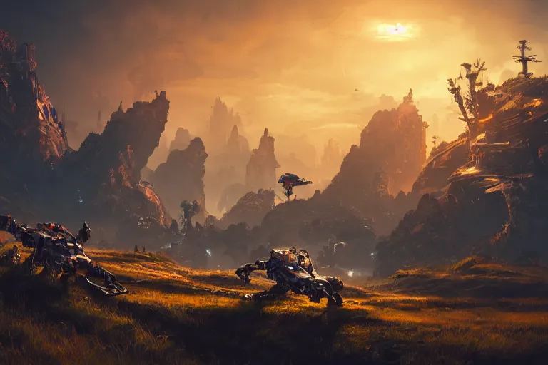 Image similar to slitherfang machine mecanical creature robot of horizon forbidden west horizon zero dawn radiating a glowing aura global illumination ray tracing hdr fanart arstation by ian pesty and alena aenami artworks in 4 k