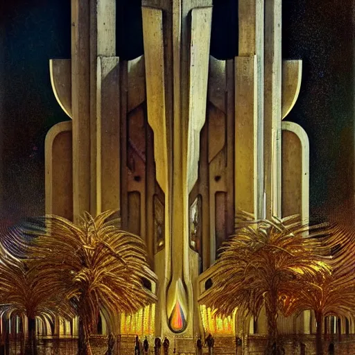 Image similar to extremely psychedelic beautiful brutalist architecture infected by night. intricate, elegant, highly detailed, extremely lifelike photorealistic digital painting, artstation. steichen, gaston bussiere, tom bagshaw, brutalist cyberpunk alphonse mucha. elegant minimalism. anatomically correct. sharp focus. brutalism. surreal lush cosmic hallucination