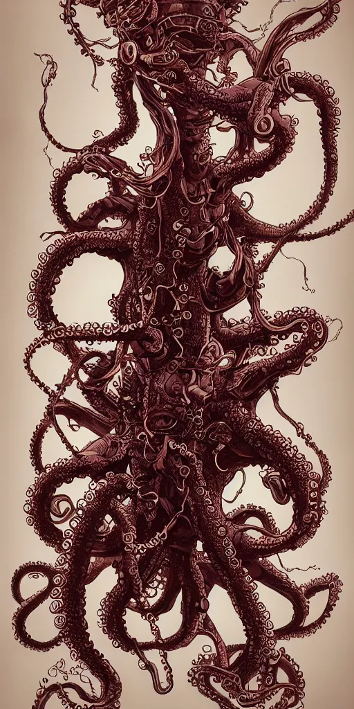 Image similar to robotic octopus, style of james jean and laurie greasley and greg rutkowski, dynamic composition, dramatic lighting, hyper - realistic, ultra detailed, 8 k