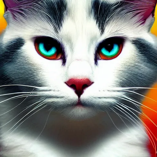 Prompt: symmetry!! portrait of cool and good - looking ragdoll cat, long cat hairs, big cat eyes, colorful lighting, hyperrealistic, trending on pixiv fanbox, style of marvel cinematic universe,