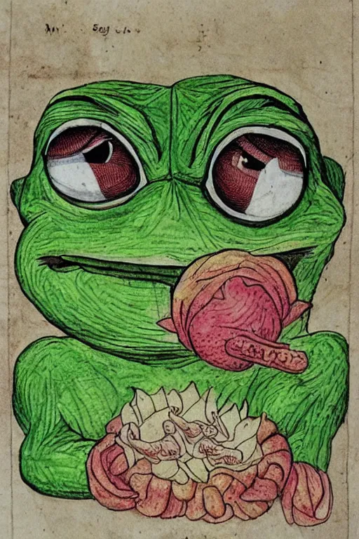 Image similar to pepe the frog, by maria sibylla merian