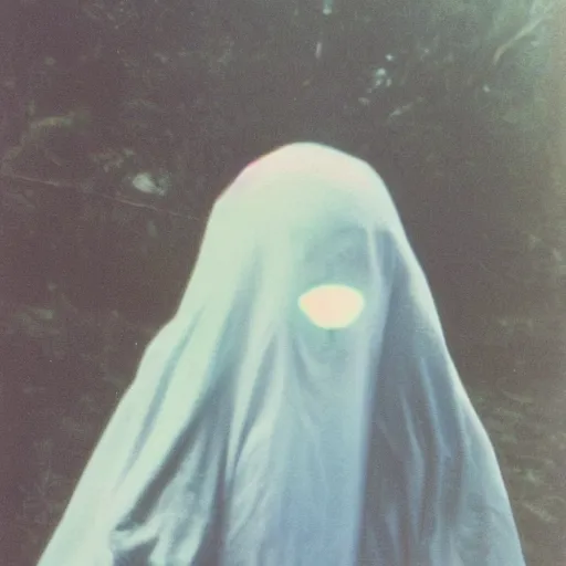 Prompt: coloured atmospheric polaroid photo of a realistic ghost spirit in a kid - bedroom