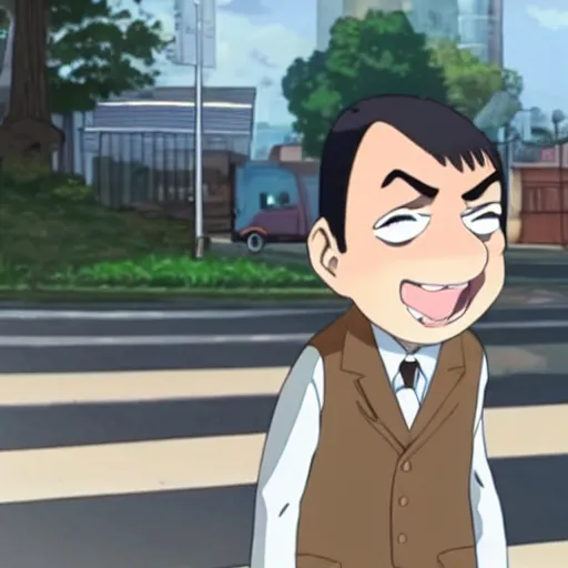 Image similar to A still of Mr Bean in a 2010s anime