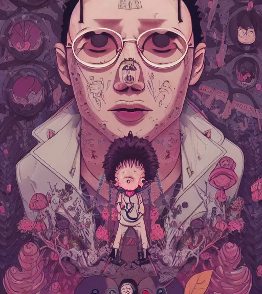 Prompt: portrait, nightmare anomalies, leaves with gangsters by miyazaki, violet and pink and white palette, illustration, kenneth blom, mental alchemy, james jean, pablo amaringo, naudline pierre, contemporary art, hyper detailed