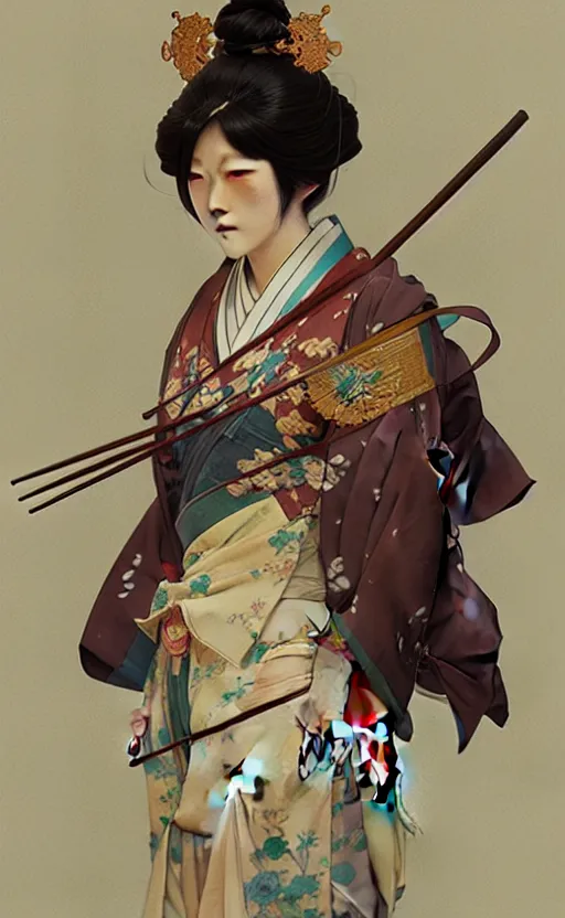 Image similar to a personification of Japan, highly detailed, digital painting, artstation, concept art, sharp focus, illustration, art by greg rutkowski and alphonse mucha