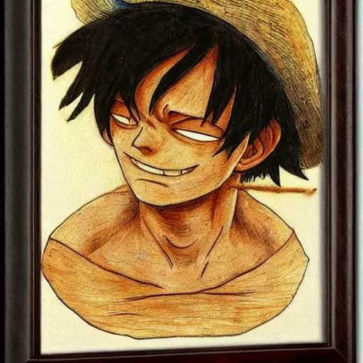 Image similar to luffy, by leonardo da vinci's, highly detailed