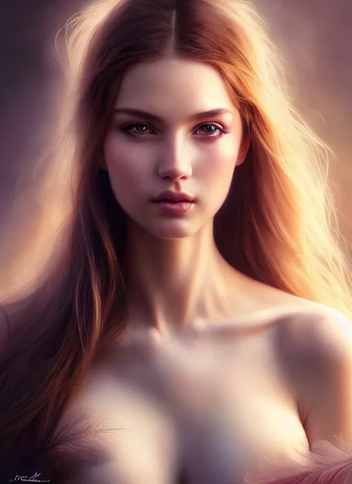 Prompt: a gorgeous female photo, professionally retouched, award winning, hyperdetailed, photorealistic, soft lighting, feather hair, realistic, smooth face, perfect eyes, wide angle, sharp focus on eyes, 8 k high definition, insanely detailed, intricate, elegant, art by artgerm and greg rutkowski and j scott campbell