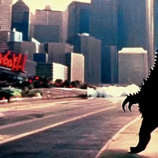 Image similar to a film still of Godzilla in Fear and Loathing in Las Vegas (1998)