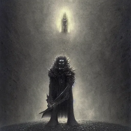 Prompt: sonic the hedgehog as a dark souls boss by zdzisław beksiński