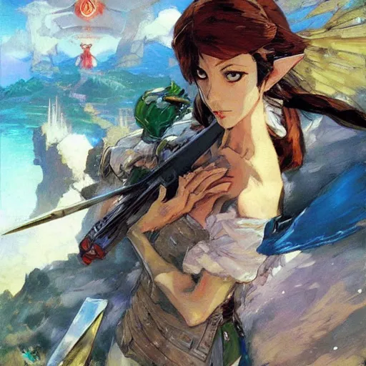Image similar to legend of zelda by michael garmash, katsuhiro otomo, vincent di fate, rule of thirds, seductive look, beautiful