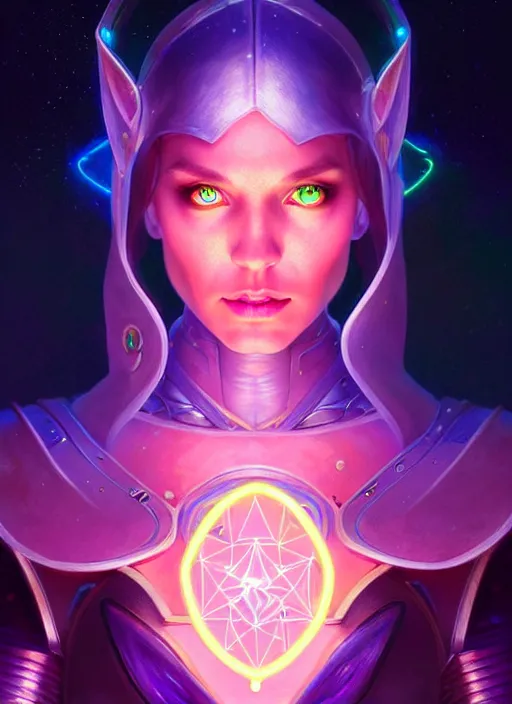 Image similar to a machine elf faceless glowing liquefied stardust adventurer, dnd fantasy character, full body portrait, glowing neon skin, magical aura, ultra realistic, intricate, elegant, highly detailed, digital painting, artstation, smooth, sharp, focus, illustration, art by artgerm and greg rutkowski and alphonse mucha and dan mumford, sacred geometry