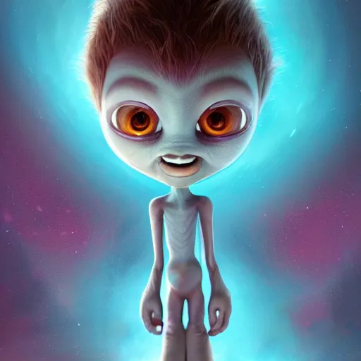 Image similar to masterpiece artwork of cute alien, au naturel, hyper detailed, digital art, trending in artstation, behance, deviantart, cinematic lighting, studio quality, smooth render, unreal engine 5 rendered, octane rendered, art style by pixar dreamworks warner bros disney