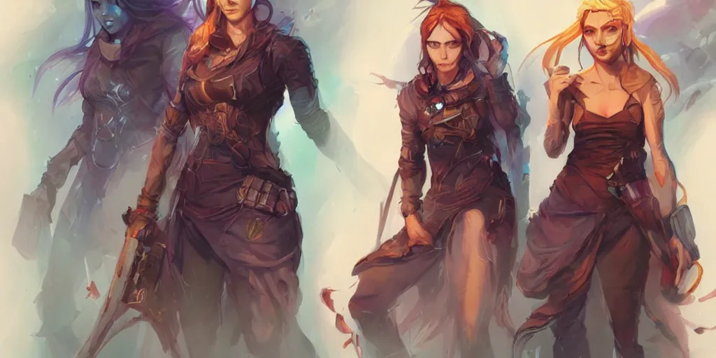 Image similar to concept art of rugged irish female netrunner d & d video game characters head designs, unique hair designs, by marc brunet and artgerm