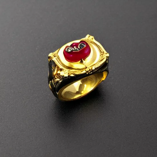 Image similar to complex golden ring with cameo and gems of a vampire mouth with a cyberpunk and gothic style, 8k, details