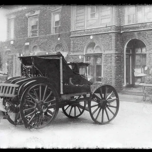 Image similar to edwardian photograph of a time machine, eery, photograph very grainy, slightly blurry, 1900s, 1910s, B&W