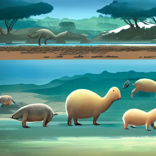 Prompt: capybaras converging on whale evolution, highly detailed concept art